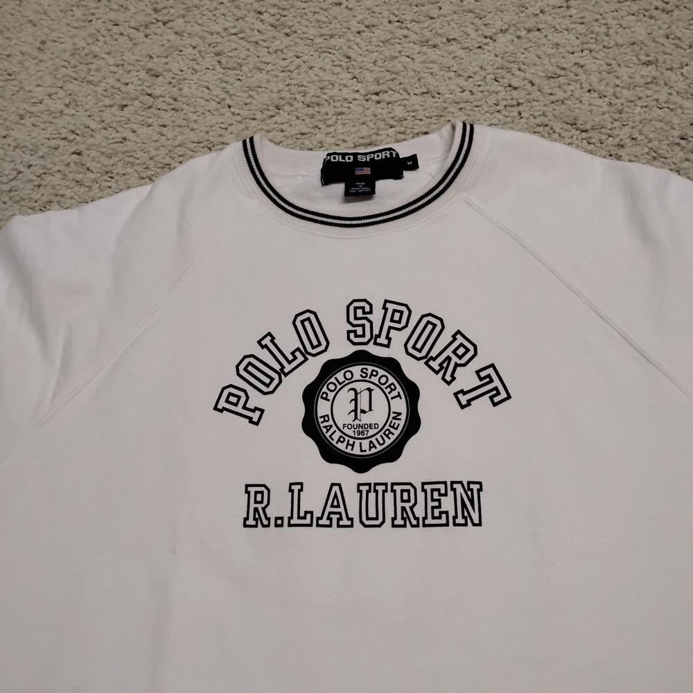 Vintage Polo Sport Ralph Lauren Sweatshirt Mens M White Crew Spellout Crest 90s